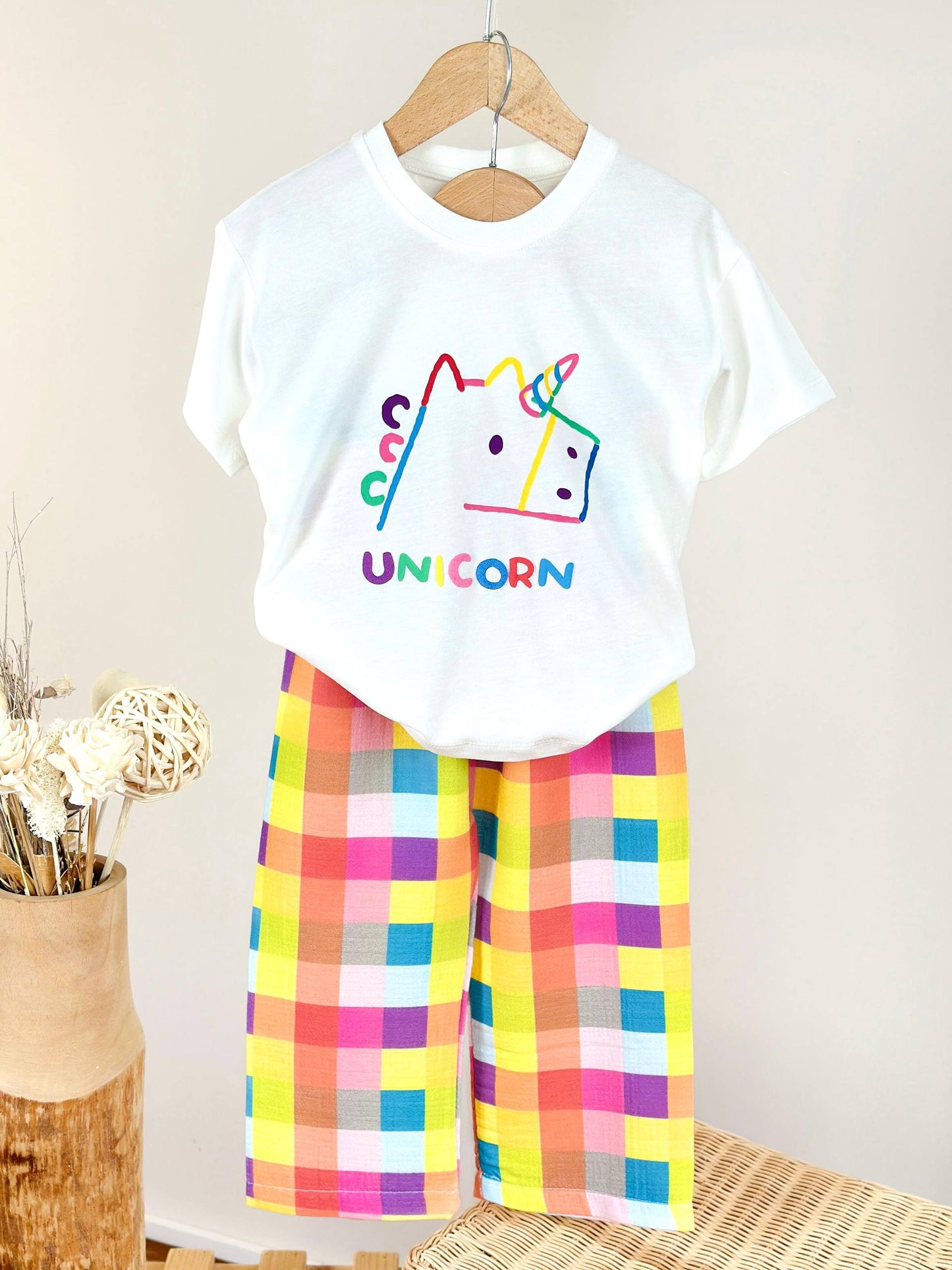 Kız çocuk unicorn müslin pantolon lu takım